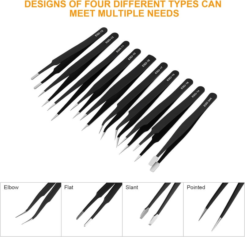 Ainiv Precision Tweezers Set, 11PCS Anti-Static ESD Tweezers Set with 1PCS Micro Wire Cutter for Modeling, Electronic Repair, Handicraft, Laboratory, Jewelry Manufacturing, Hobby etc - Image 3